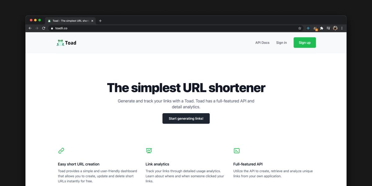 Toad, a link shortener with simple APIs for low-coders thumbnail